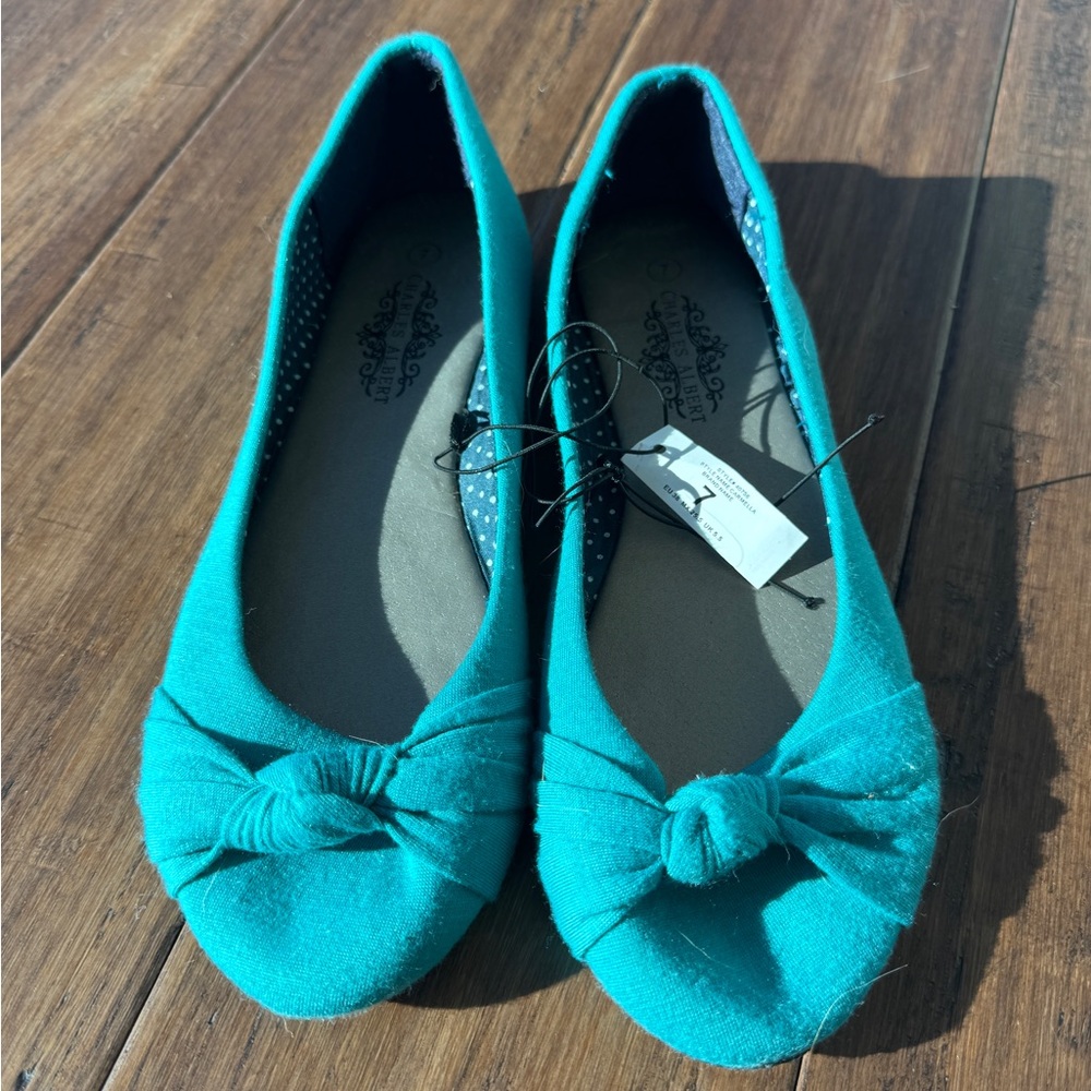 Charles Albert Teal Flats with Knot Detail